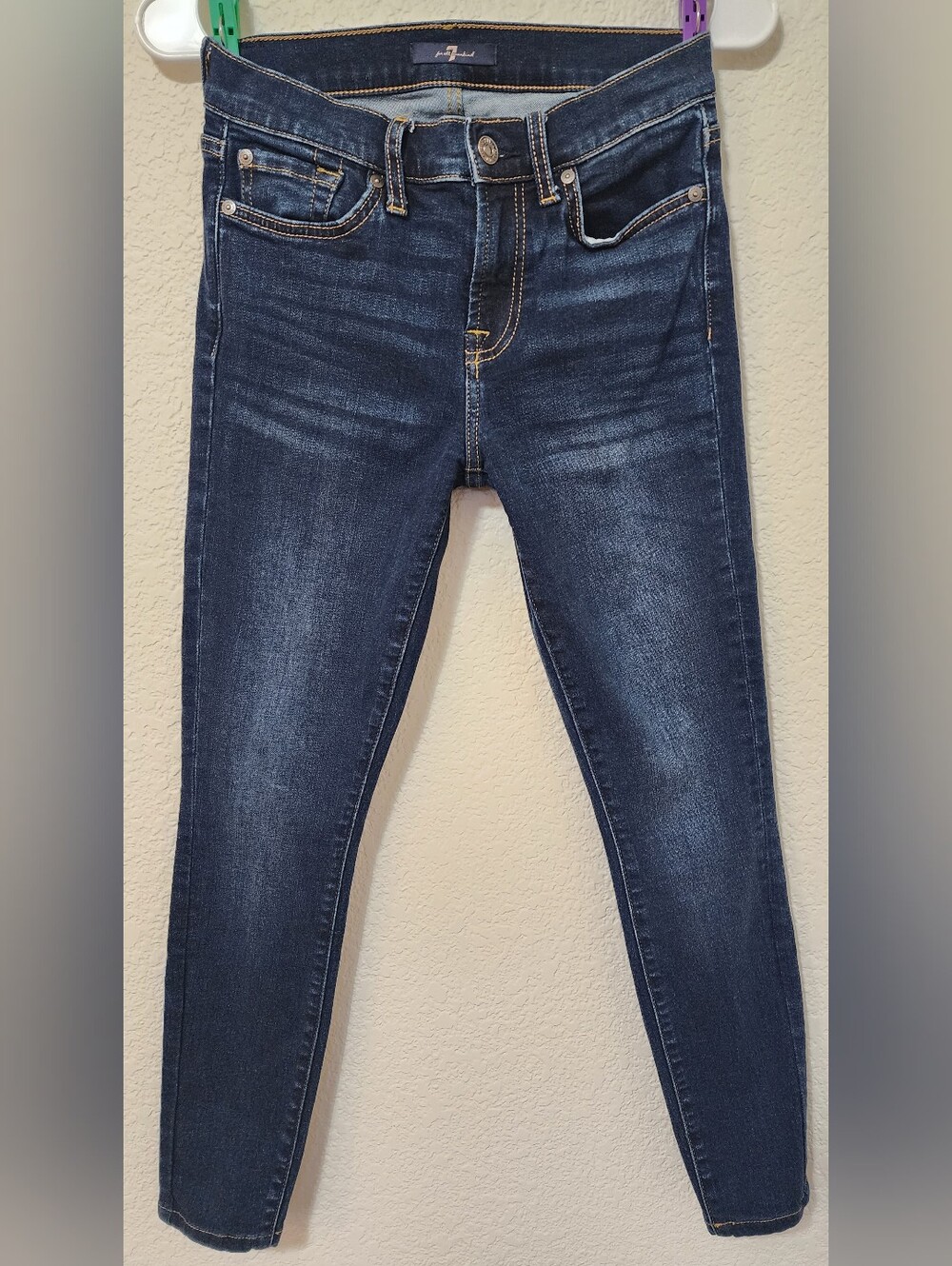 ​💥 7FAM GWENEVERE Skinny Jeans - SIZE 25 💥 7 For All MANKIND Dark INDIGO WASH